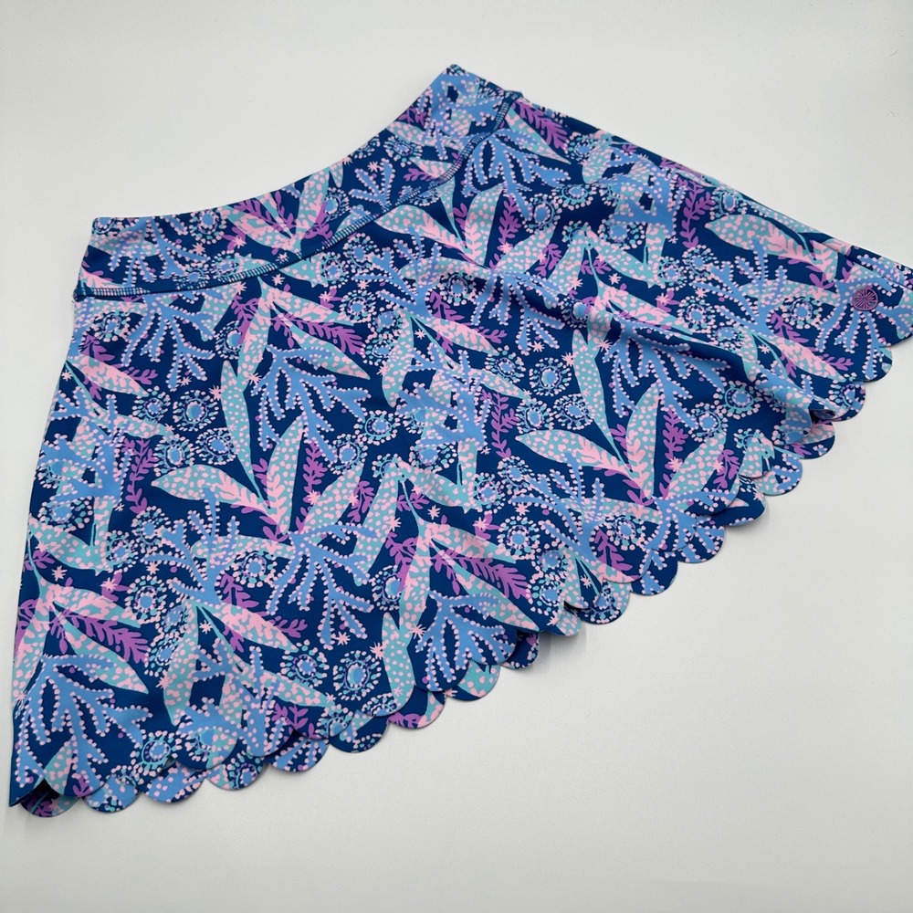 Lilly Pulitzer Luxletic Skort Womens XS Blue Pink Scallop Floral Golf Pickleball